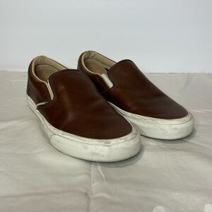 Vans Brown Leather Slip Ons Size: 9 Women
